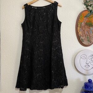 Vtg women's 12 P RN Studio little Black dress Lace Sequins Y2K Formal goth femme